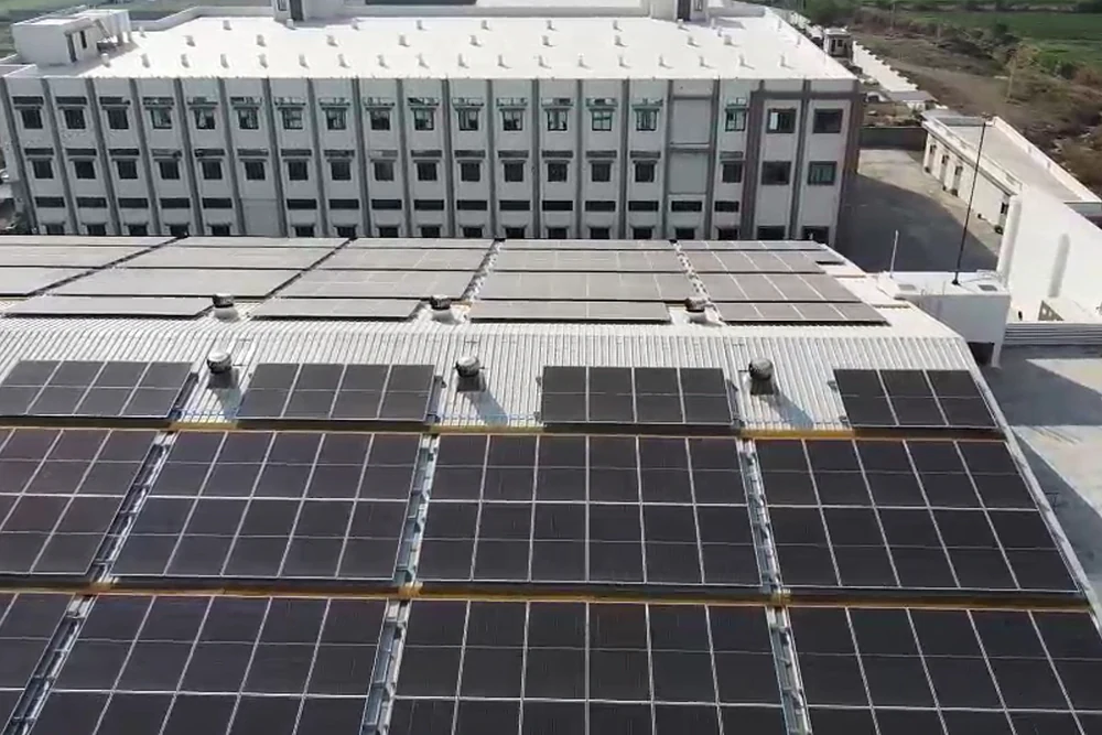 Solar panels across a commercial rooftop